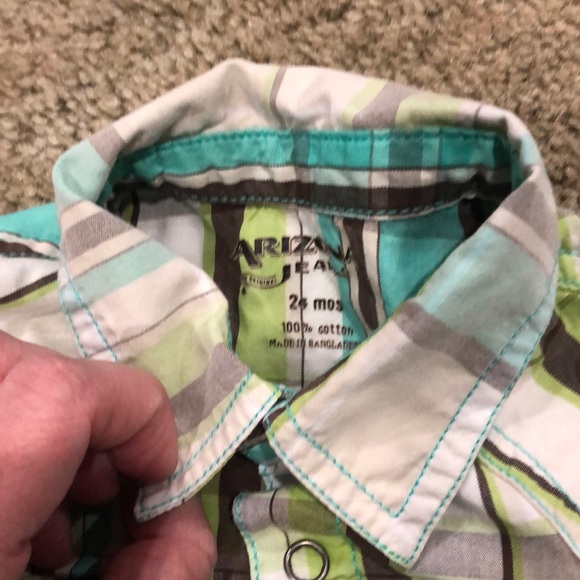 Green, blue, brown and plaid button down shirt 24M - Picture 2 of 3